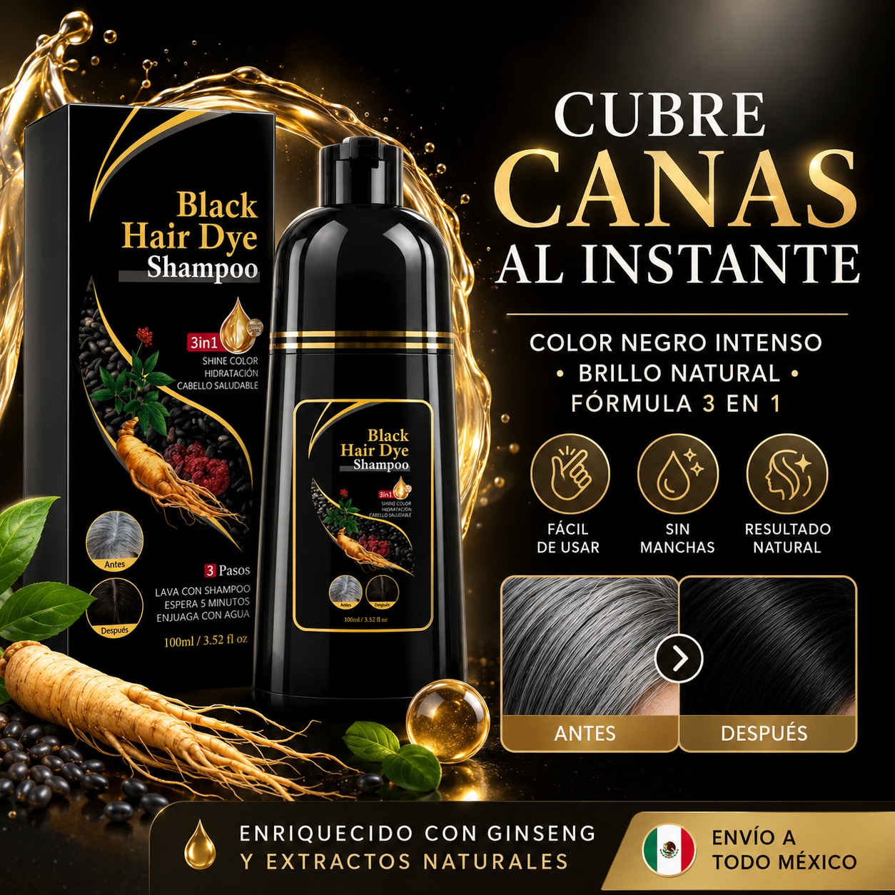 SHAMPOO TINTE NEGRO PARA CANAS