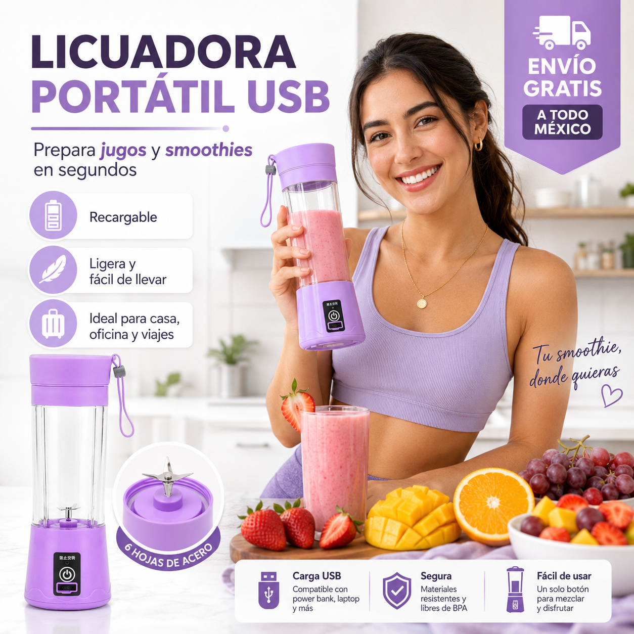 Licuadora Portatil Recargable Inalambric