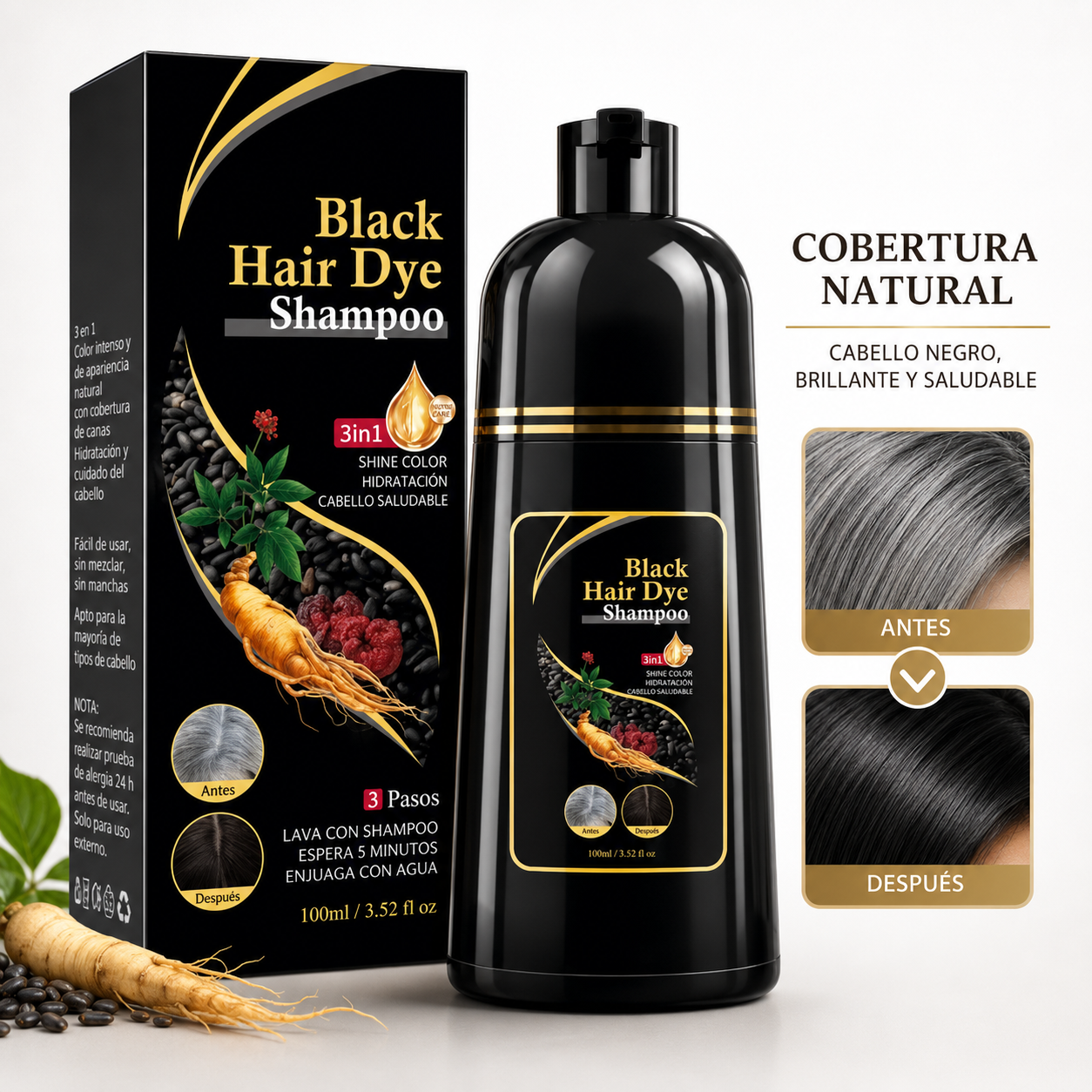 SHAMPOO TINTE NEGRO PARA CANAS